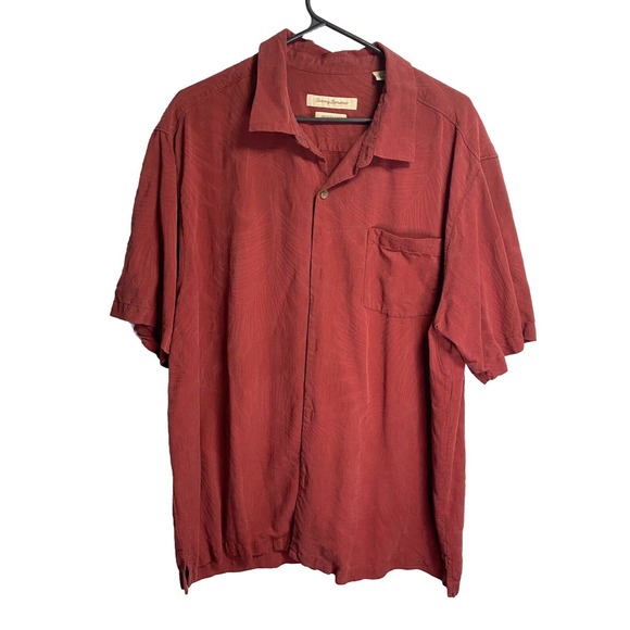 Tommy Bahama Mens 100% Silk Textured Floral Print Red Button Up Shirt Size XL - Picture 1 of 4